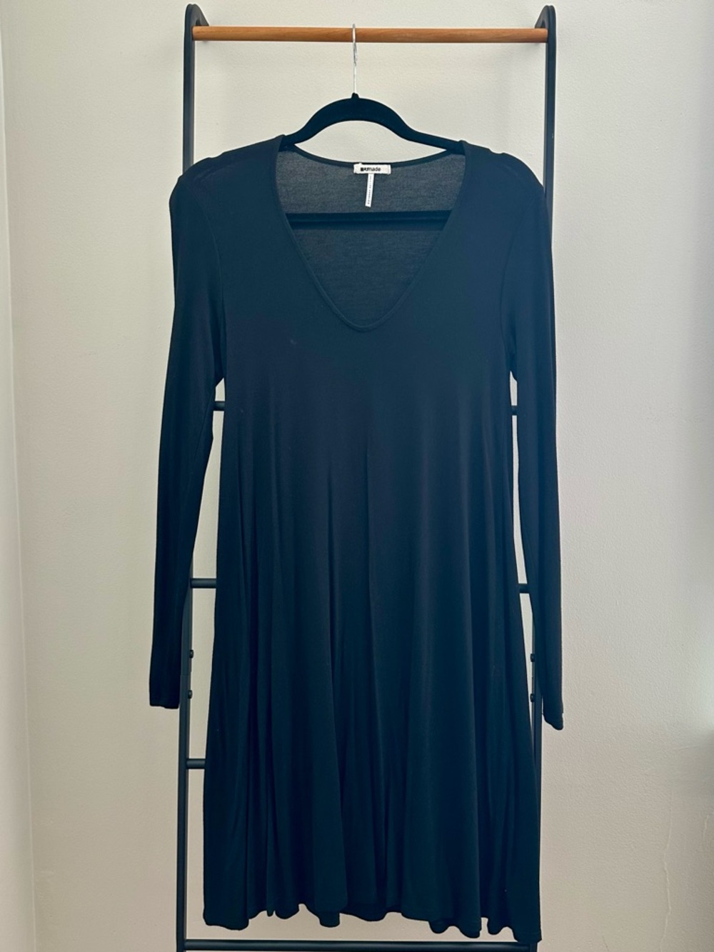 LAmade Black Long Sleeve V-Neck Swing Dress